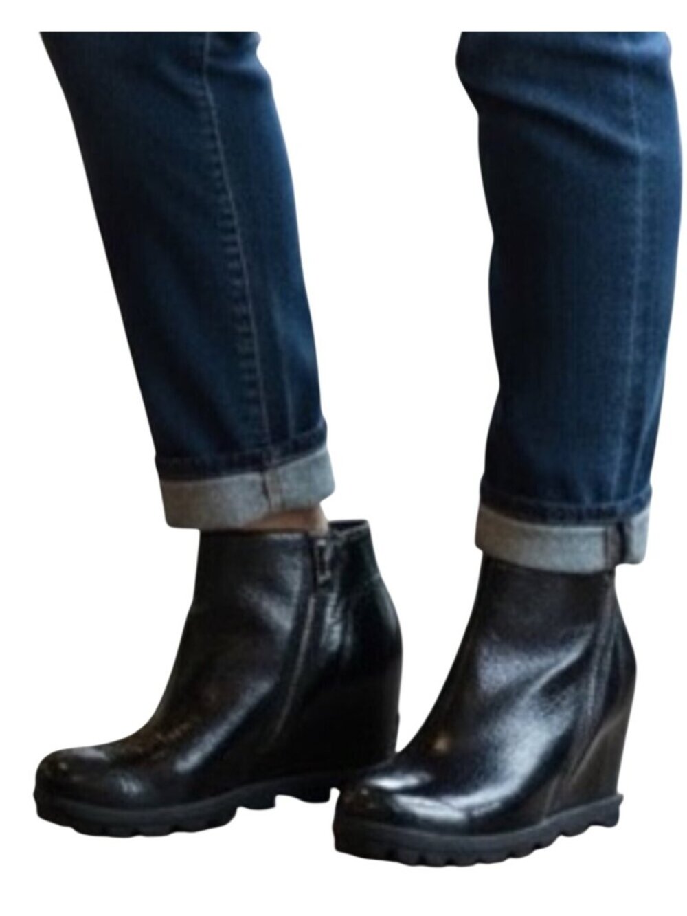 Sorel Joan Of Arctic Wedge ll Patent Leather 3915 Zip Ankle Boots Womens 7.5